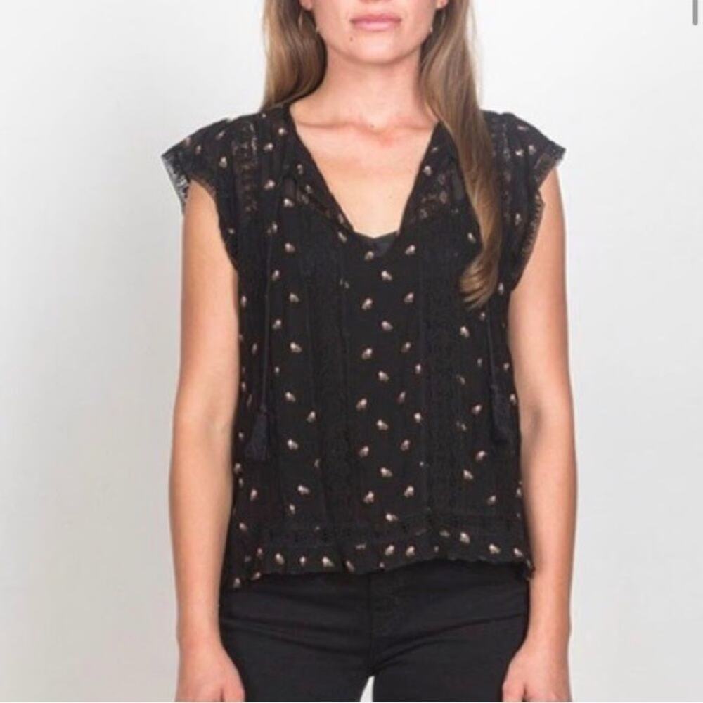 Ulla Johnson Magdalena Floral Embroidered Semisheer Lace Blouse Black Women's 4